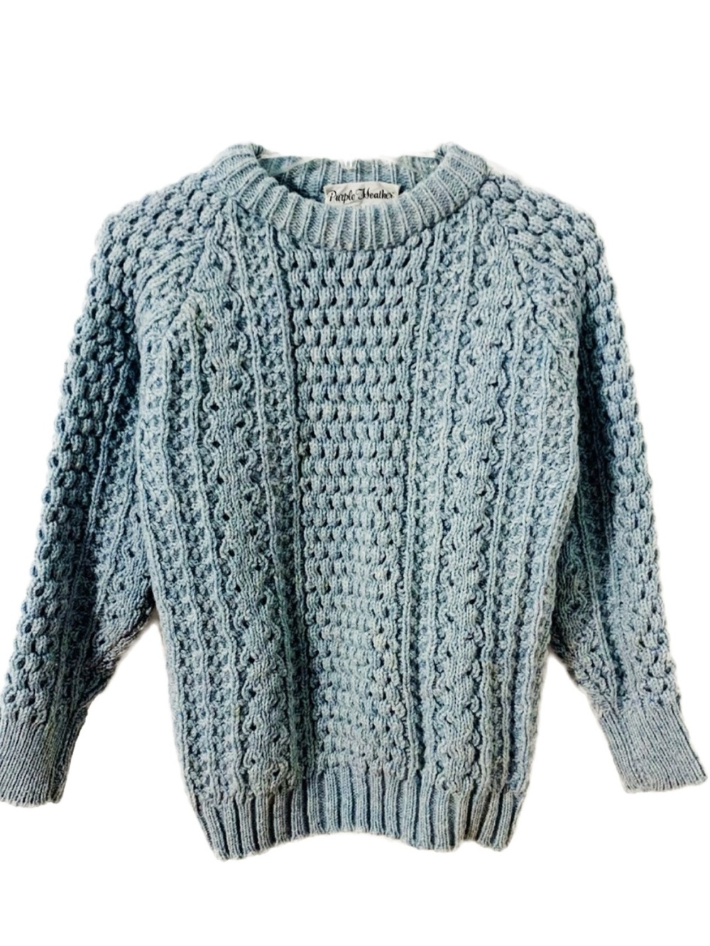 Vintage Purple Heather Pure Wool Cable Knit and Various Knit Fisherman’s Sweater